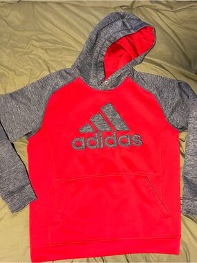 adidas Kids Red & Gray Hooded Sweatshirt with Logo